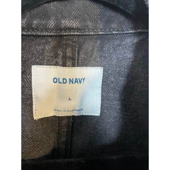 Old Navy Black Acid-Wash Jean Chore Jacket Women’s Denim Shacket Size L - Picture 2 of 4